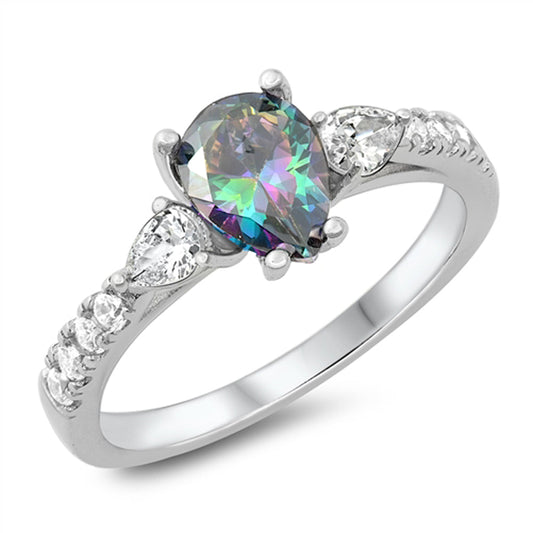 Rainbow Topaz CZ Classic Teardrop Promise Sterling Silver Ring New Sizes 4-10