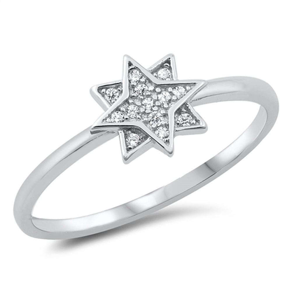 Unique Star Ring Clear CZ Wholesale New .925 Sterling Silver Band Sizes 5-10