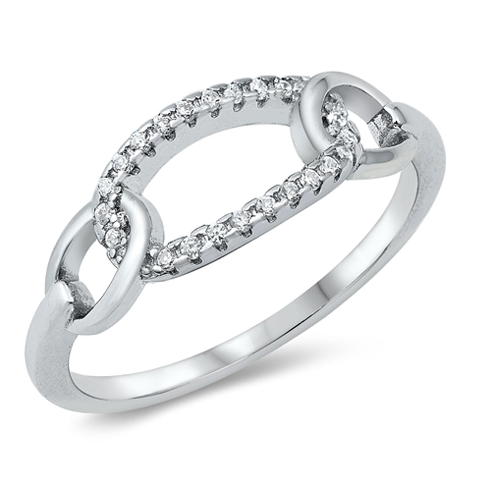 Clear CZ Thin Studded Link Ring New .925 Sterling Silver Band Sizes 5-10