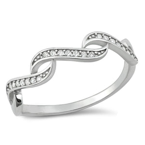 Clear CZ Elegant Wave Twist Ring New .925 Sterling Silver Band Sizes 5-10