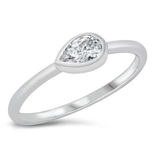 Clear CZ Sideways Pear Ring New .925 Sterling Silver Band Sizes 4-10