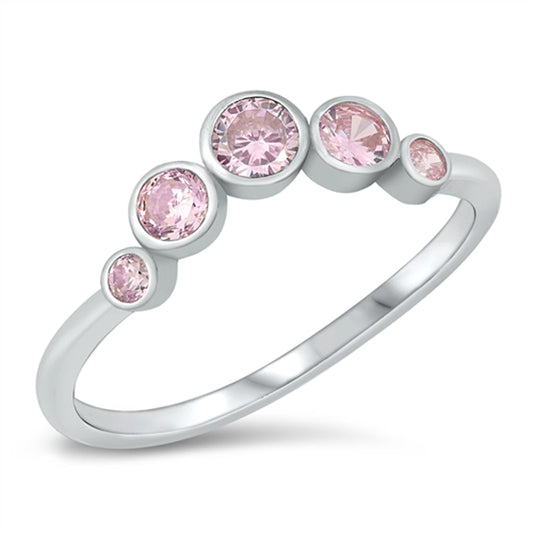 Pink CZ Cute Modern Tiara Ring New .925 Sterling Silver Band Sizes 4-10