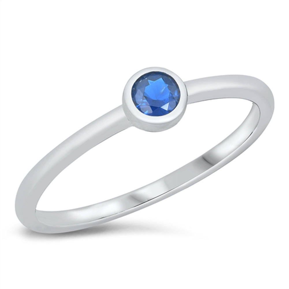 Minimalist Blue Sapphire CZ Promise Ring .925 Sterling Silver Band Sizes 5-10