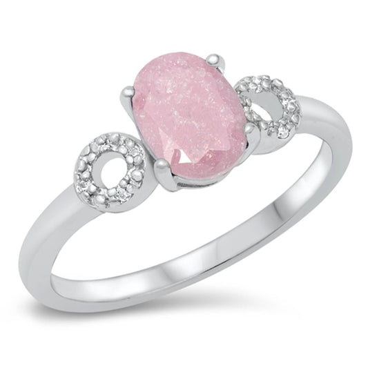 Classic Promise Ring Milky Pink Oval CZ New .925 Sterling Silver Band Sizes 4-10