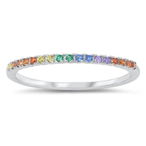 Rainbow LGBTQIA Pride Ring New .925 Sterling Silver Band Sizes 4-10