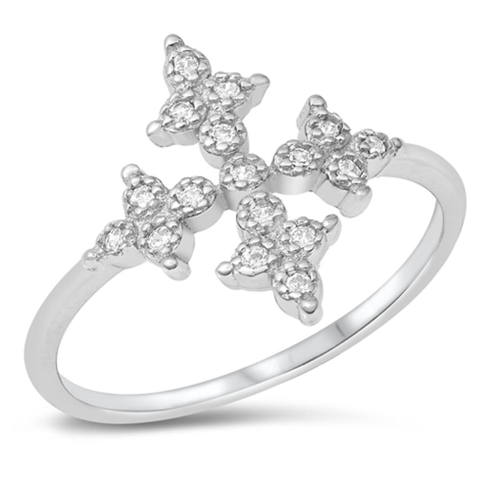 Studded Cross Star Ring Clear CZ New .925 Sterling Silver Band Sizes 4-10