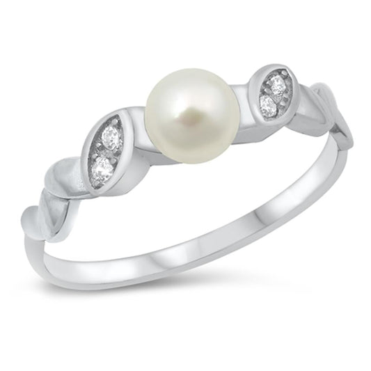 Studded Freshwater Pearl Promise Ring New .925 Sterling Silver Band Sizes 4-10