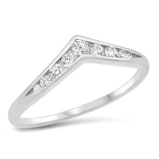 Fantasy Chevron Studded Clear CZ Ring New .925 Sterling Silver Band Sizes 4-10