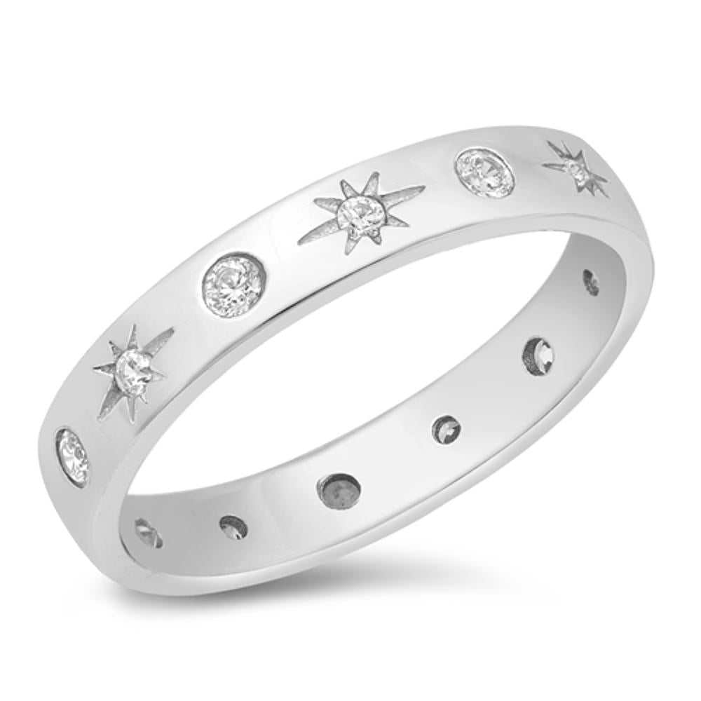 Clear CZ Simple Star Moon Ring New .925 Sterling Silver Band Sizes 4-10