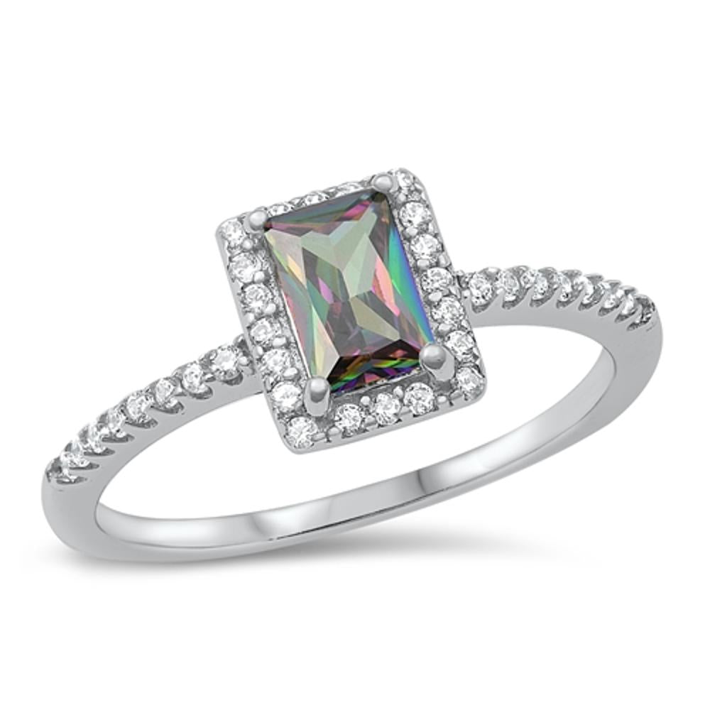 Rainbow Topaz CZ Promise Ring .925 Sterling Silver Band Sizes 4-10