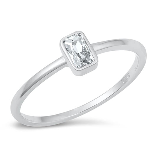 Clear CZ Bezel Polished Promise Ring New .925 Sterling Silver Band Sizes 4-10