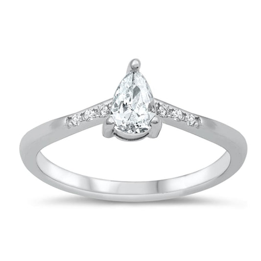 Chevron Pear V Shape White CZ Promise Ring .925 Sterling Silver Band Sizes 4-10