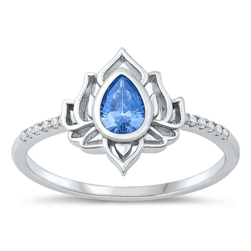 Sterling Silver Blue Topaz Lotus Ring