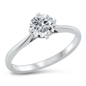 Round Clear CZ Engagement Solitaire Ring .925 Sterling Silver Band Sizes 4-10