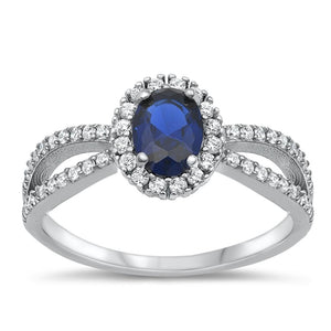 Oval Blue Sapphire CZ Halo Fashion Ring New .925 Sterling Silver Band Sizes 4-10