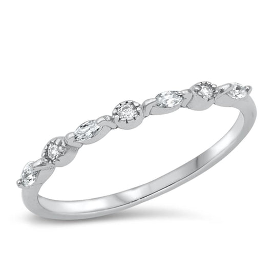 Stacking Clear CZ Polished Fashion Ring New .925 Sterling Silver Band Sizes 5-10