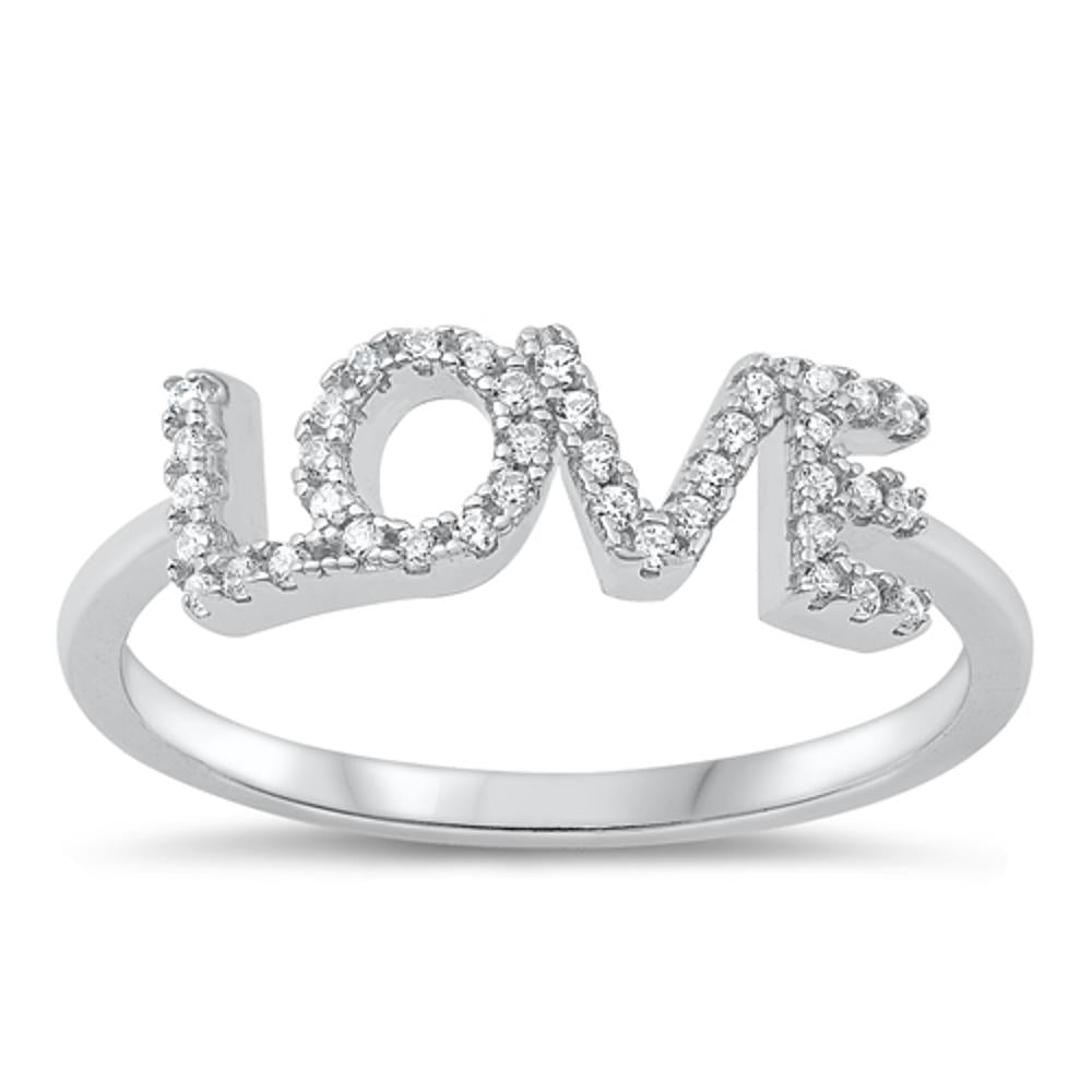 Sterling Silver White CZ LOVE Ring