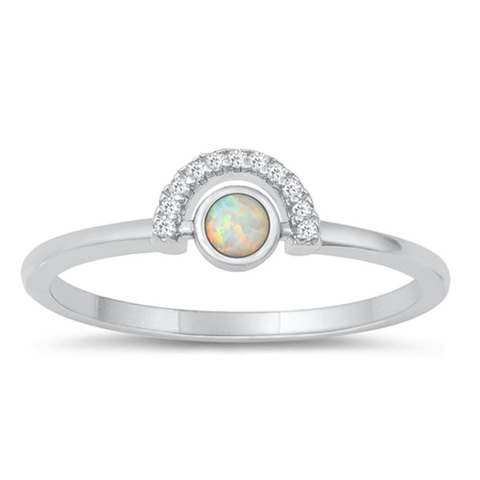 Sterling Silver White Lab Opal Rainbow Ring