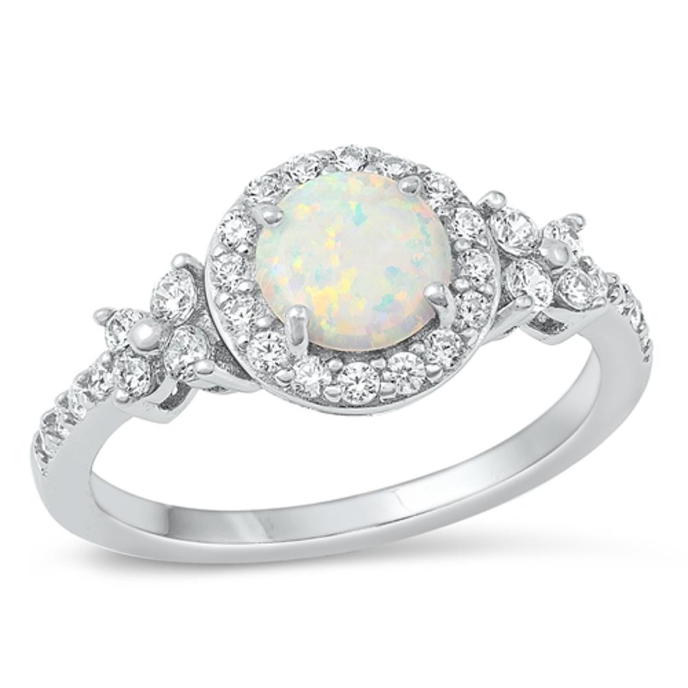 Sterling Silver White Lab Opal Ring