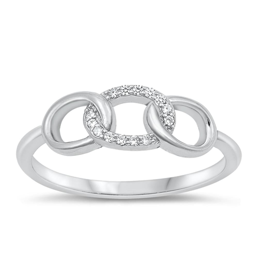 Sterling Silver White CZ Chain Link Ring