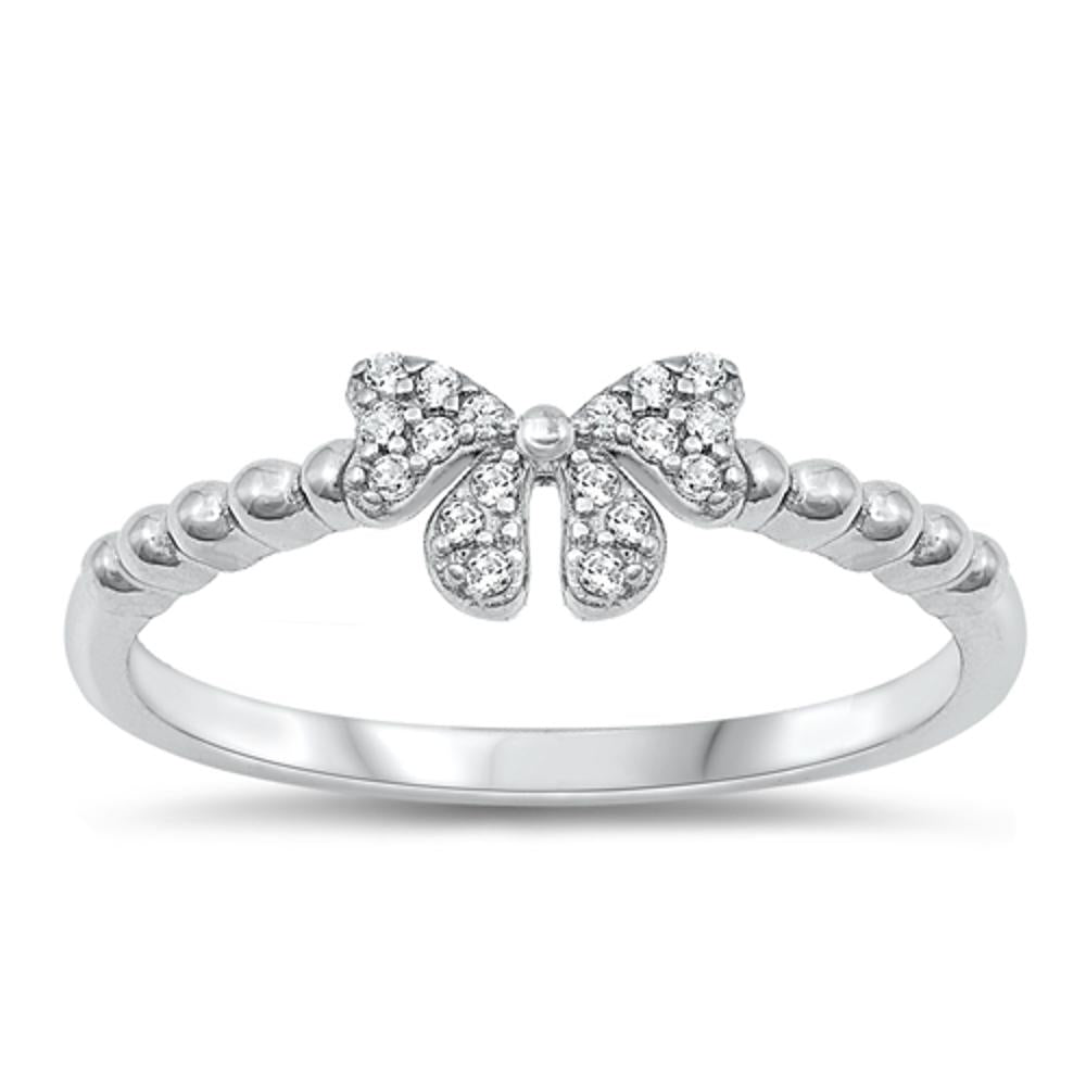 Sterling Silver Clear CZ Bow Ribbon Ring