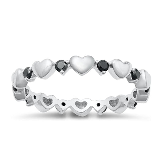 Sterling Silver Black CZ Heart Eternity Ring