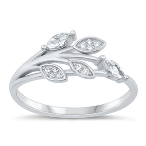 Sterling Silver White CZ Leaves Ring