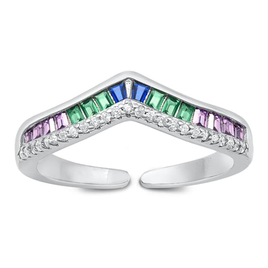 Sterling Silver Multicolor CZ Chevron Ring