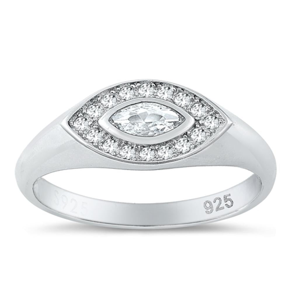 Sterling Silver White CZ Evil Eye Ring