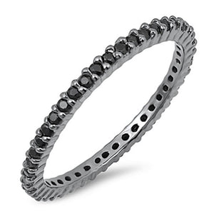 Sterling Silver Eternity Band Black CZ Thin 2mm Ring Stackable Sizes 4-10