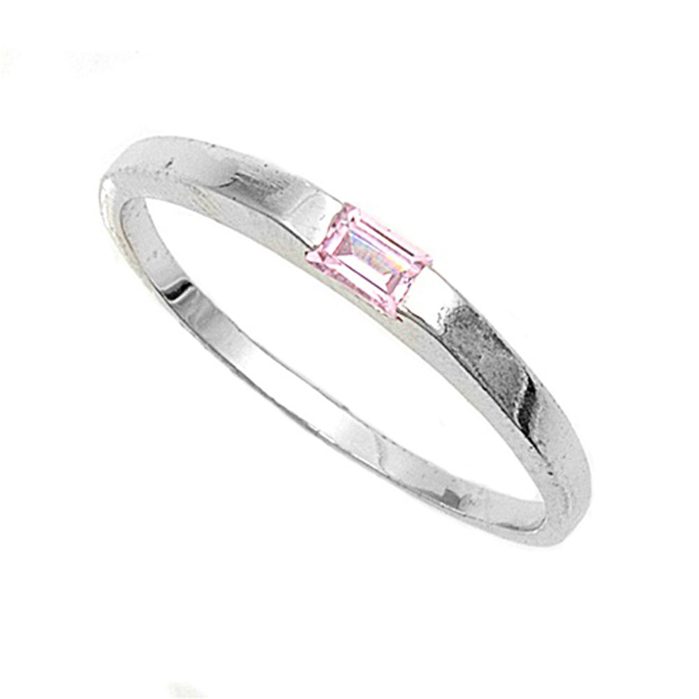 Pink CZ Cute Modern Simple Baby Ring New .925 Sterling Silver Band Sizes 2-3