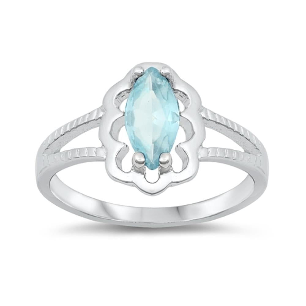 Aquamarine CZ Marquise Solitaire Ring New .925 Sterling Silver Band Sizes 2-6