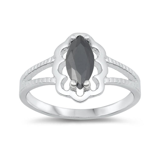 Black CZ Marquise Floral Halo Baby Ring New .925 Sterling Silver Band Sizes 1-6