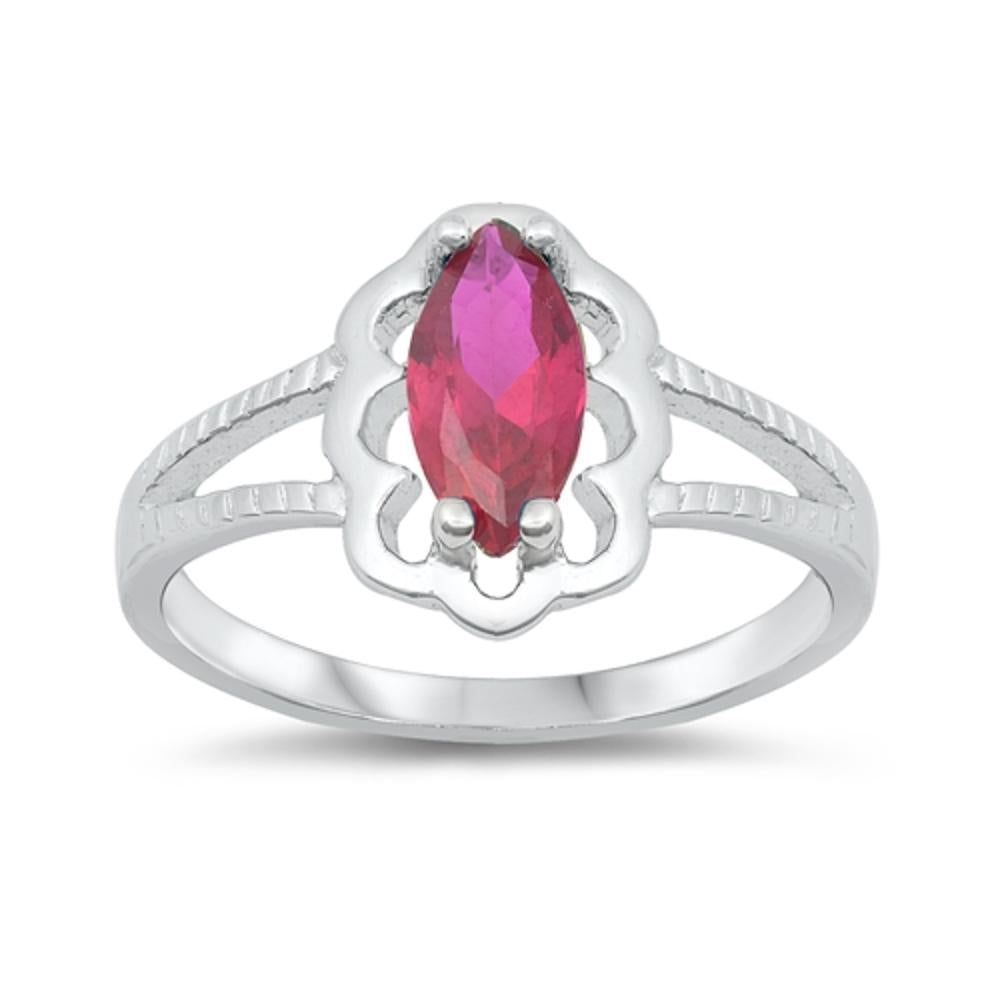 Ruby CZ Flower Halo Marquise Baby Ring New .925 Sterling Silver Band Sizes 1-6