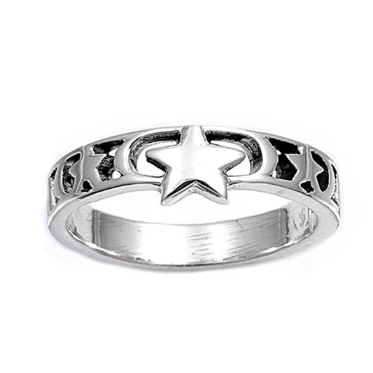 Star Cutout Moon Polished Elegant Ring New .925 Sterling Silver Band Sizes 1-5