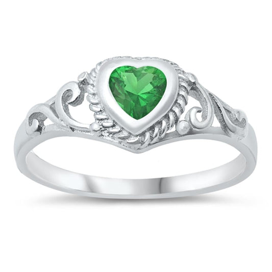 Emerald CZ Polished Filigree Swirl Baby Ring New .925 Sterling Silver Band Sizes 1-5