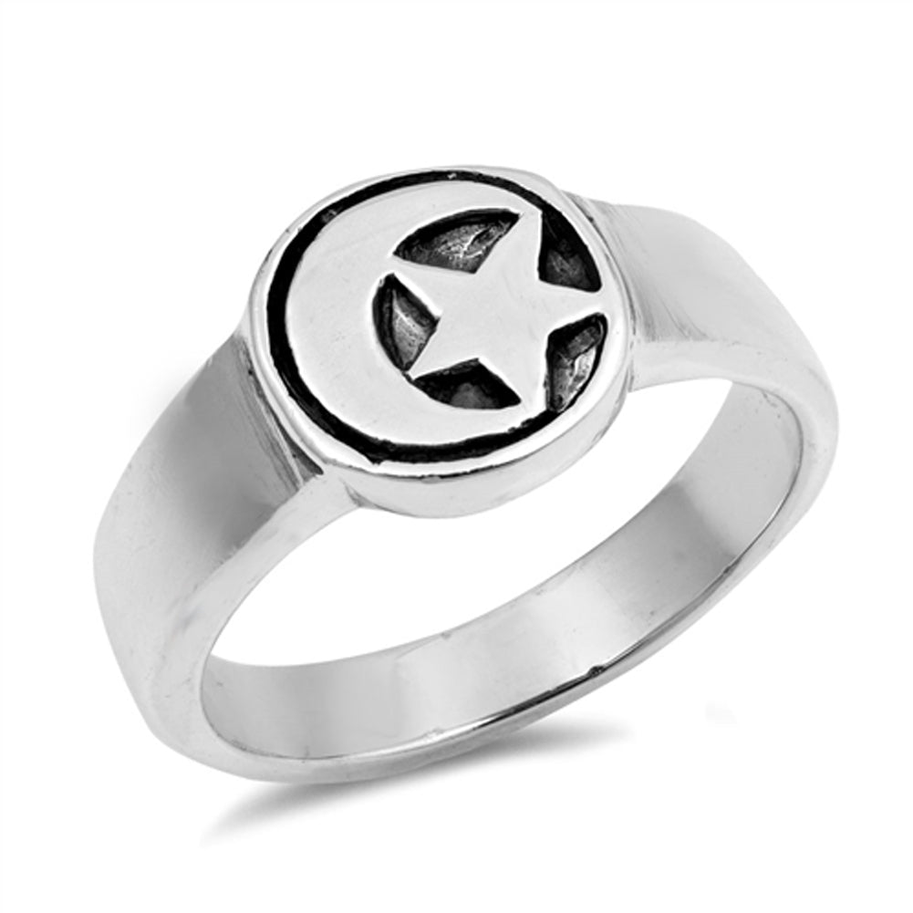 Moon Star Universe Space Celestial Ring New .925 Sterling Silver Band Sizes 6-10