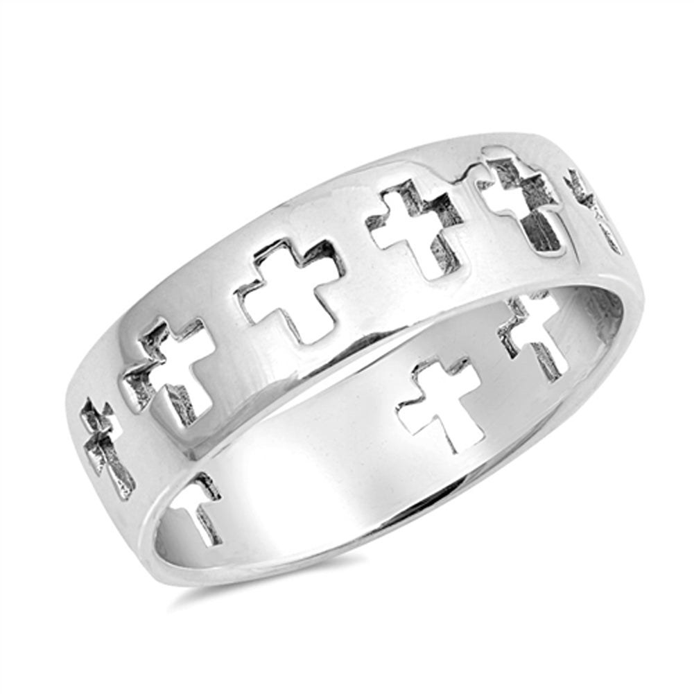 Eternity Cross Cutout Christian Ring New .925 Sterling Silver Band Sizes 5-9