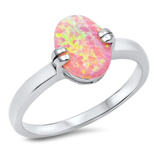 Modern Pink Lab Opal Statement Ring New .925 Sterling Silver Band Sizes 5-10