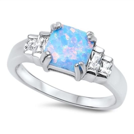 Elegant Promise Ring Light Blue Lab Opal .925 Sterling Silver Band Sizes 5-10