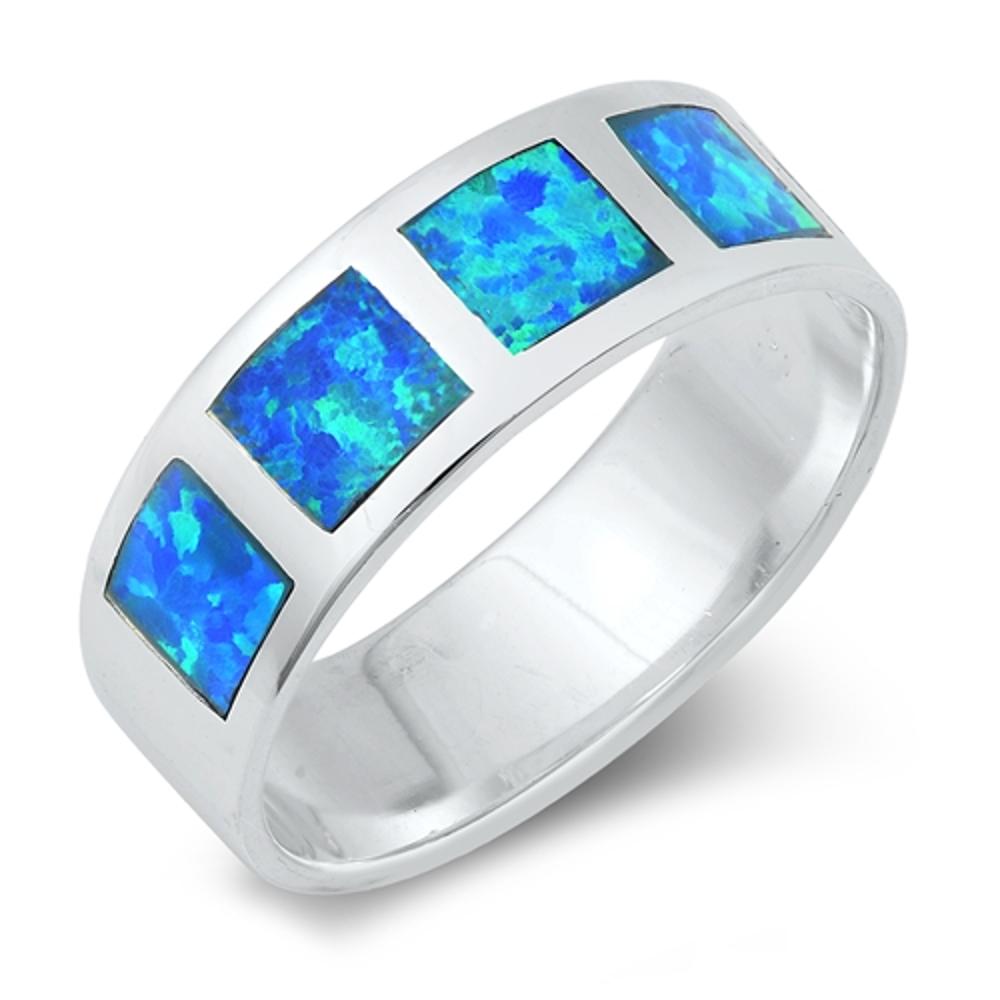 Blue Lab Opal Polished Square Ring New 925 Sterling Silver Thumb Band Sizes 5-10