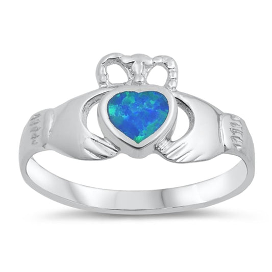 Blue Lab Opal Elegant Claddagh Cute Ring New 925 Sterling Silver Band Sizes 5-10