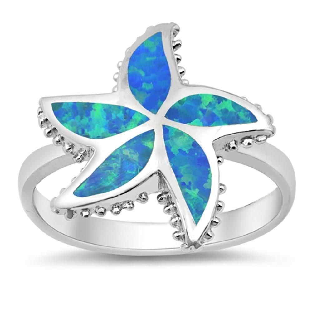 Blue Lab Opal Starfish Ocean Sea Animal Ring 925 Sterling Silver Band Sizes 5-10