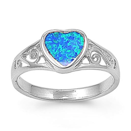 Blue Lab Opal Heart Love Swirl Cutout Ring .925 Sterling Silver Band Sizes 5-9