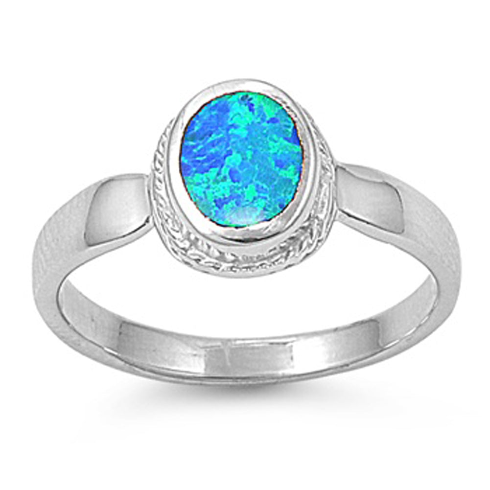 Blue Lab Opal Polished Solitaire Ring New .925 Sterling Silver Band Sizes 5-9