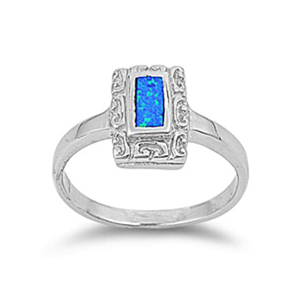 Blue Lab Opal Unique Swirl Solitaire Ring .925 Sterling Silver Band Sizes 5-9