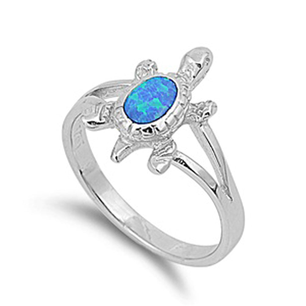 Blue Lab Opal Cute Animal Turtle Ring New .925 Sterling Silver Band Sizes 5-9