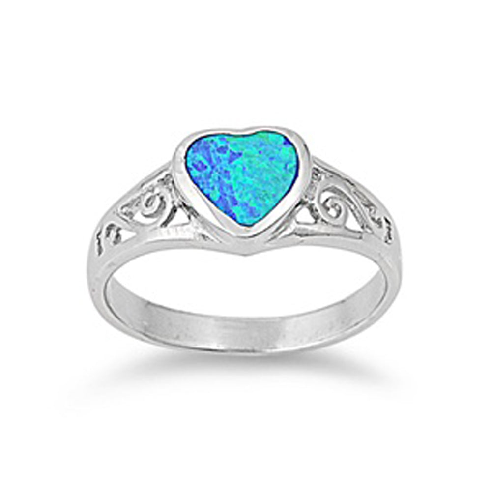 Blue Lab Opal Swirl Cutout Heart Love Ring Sterling Silver Thumb Band Sizes 5-10