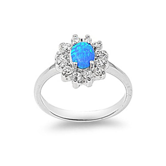 Blue Lab Opal Flower Sun Unique Solitaire Ring Sterling Silver Band Sizes 5-10