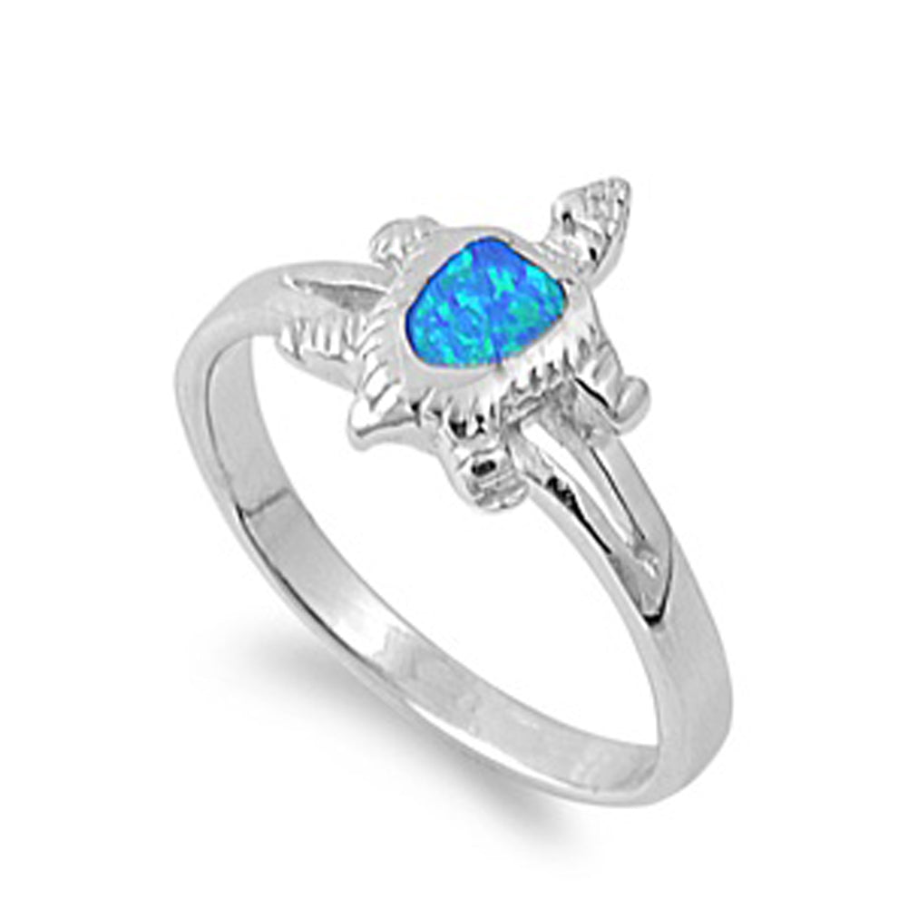 Blue Lab Opal Turtle Animal Cute Ring New .925 Sterling Silver Band Sizes 5-10